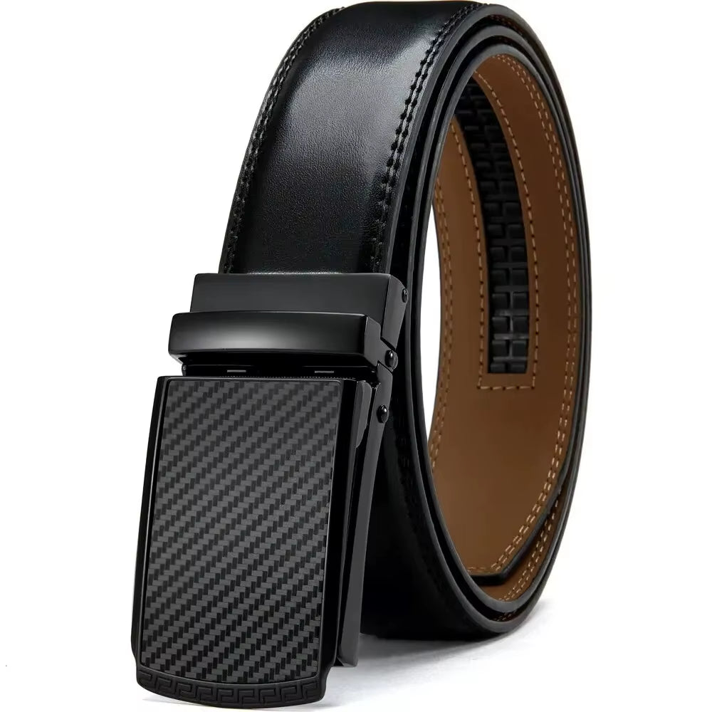 Original Genuine Leather Cowhide Belt for Men - Adjustable Automatic Buckle Versatile Casual Business Style Durable Alloy Buckle