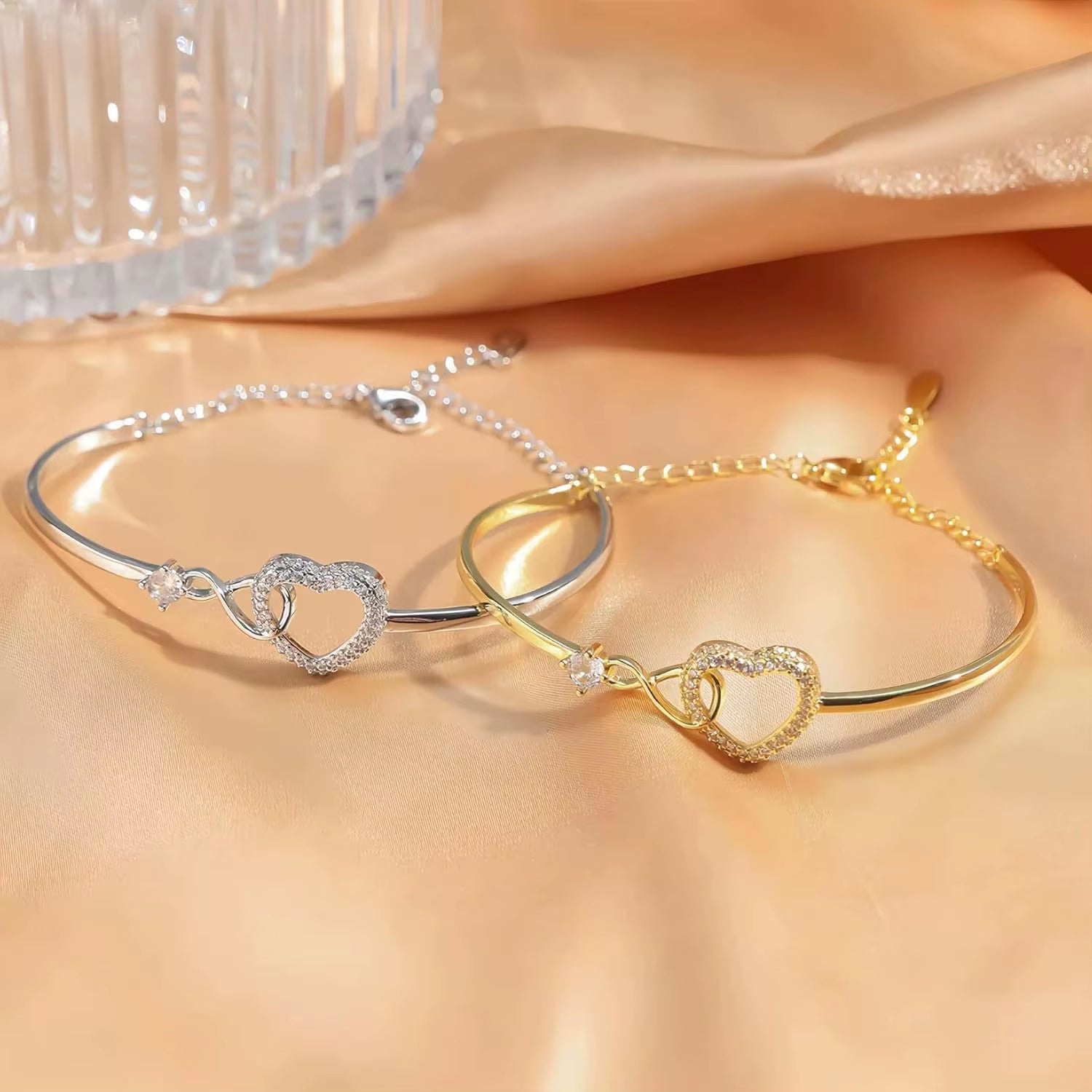 To My Daughter Forever Connected Bracelet, Infinity Forever Love Heart Bracelets from Mom Cubic Zirconia Inspirational Gift