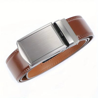 Original Genuine Leather Cowhide Belt for Men - Adjustable Automatic Buckle Versatile Casual Business Style Durable Alloy Buckle
