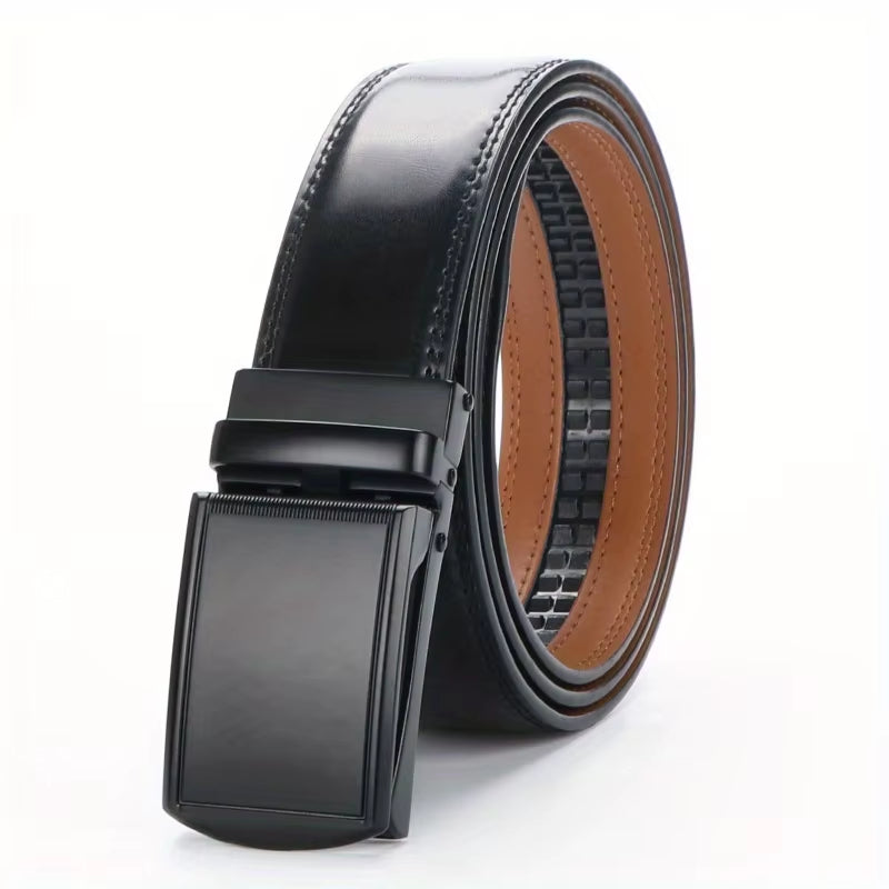 Original Genuine Leather Cowhide Belt for Men - Adjustable Automatic Buckle Versatile Casual Business Style Durable Alloy Buckle