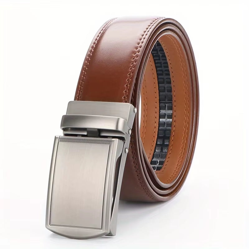 Original Genuine Leather Cowhide Belt for Men - Adjustable Automatic Buckle Versatile Casual Business Style Durable Alloy Buckle