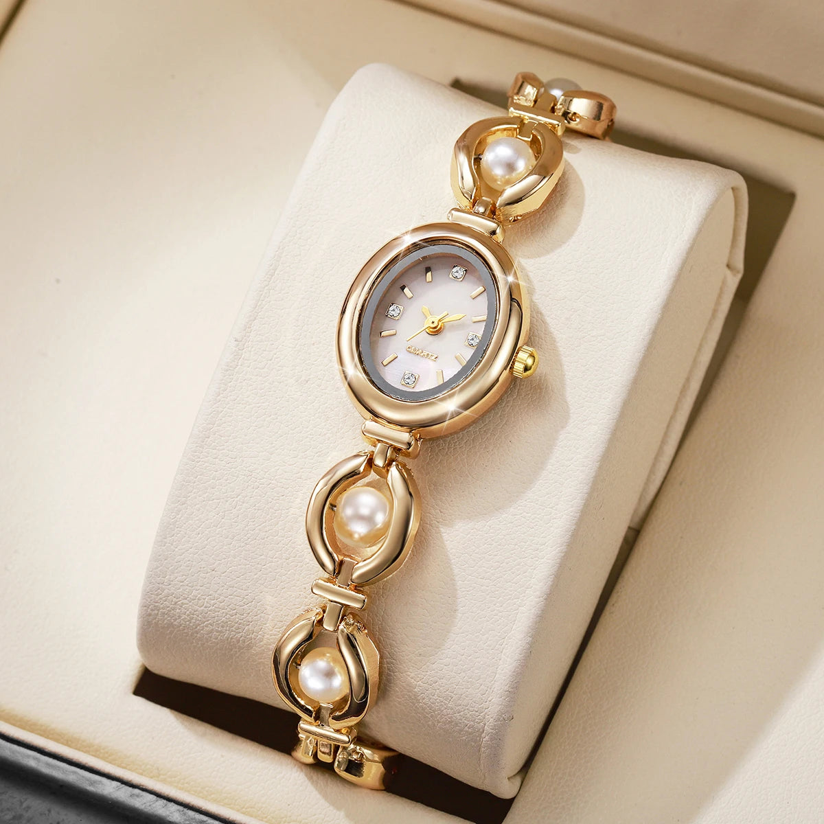Elegant Pearl Bracelet Women Quartz Wristwatch Fashion Diamond Ladies Watches Reloj Mujer (Without Box)
