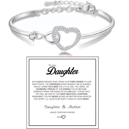 To My Daughter Forever Connected Bracelet, Infinity Forever Love Heart Bracelets from Mom Cubic Zirconia Inspirational Gift